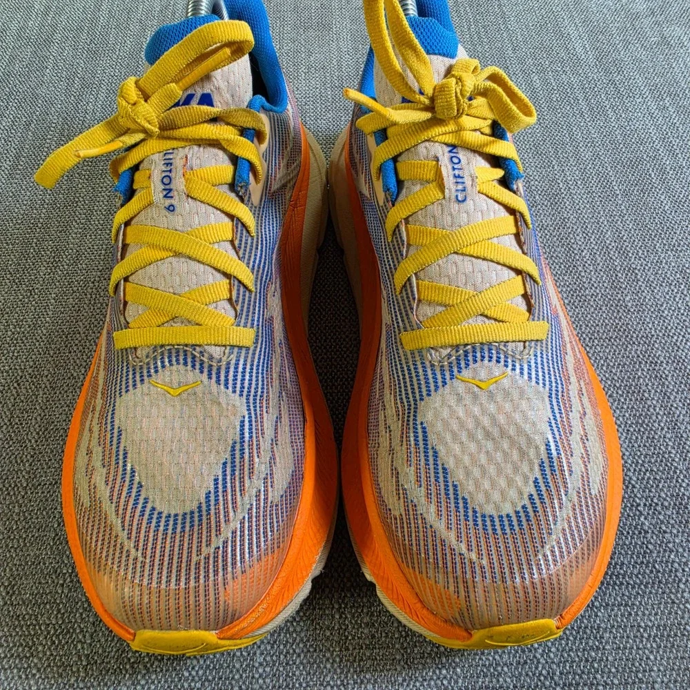 Hoka Clifton 9 Running Shoes Youth 7MD Orange Tan Blue Yellow Sneakers‎